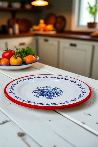 İnci Emaye 30 No 30 cm Enamel Dinner Plate Plate Serving Food Camping Picnic, Dowry, Gift