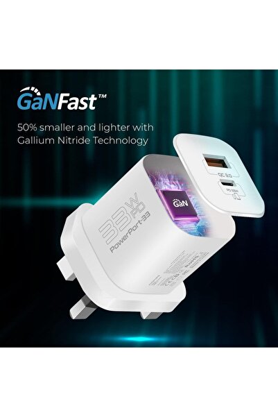 Promate GaN USB-C Charger, Ultra-Compact 33W USB-C Power Delivery Wall Charger with Fast 22.5W