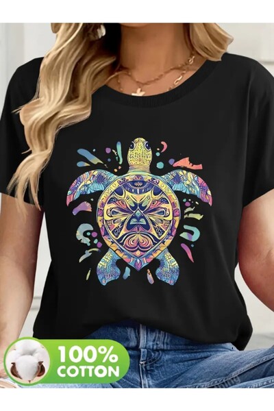 shidumanlar Kaplumbağa Baskılı Oversize Penye Tshirt