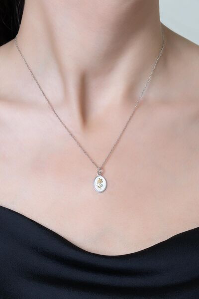 So CHIC... Nergis Özgürlük Çiçeği 18 Ayar Beyaz Altın Kaplama 43 Cm Gümüş Kolye