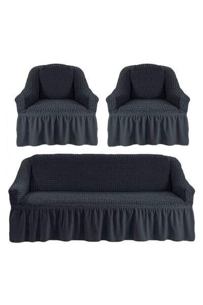 Artforhome Universal covers set for 3-seater sofa and 2 armchairs elastic and creased blue smoke color 311, Art