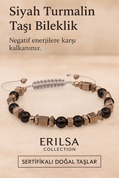 Erilsa Sertifikalı Koruyucu Siyah Turmalin Taşı Bileklik Negatif Enerjiyi Engeller ve Güç Kazandırır