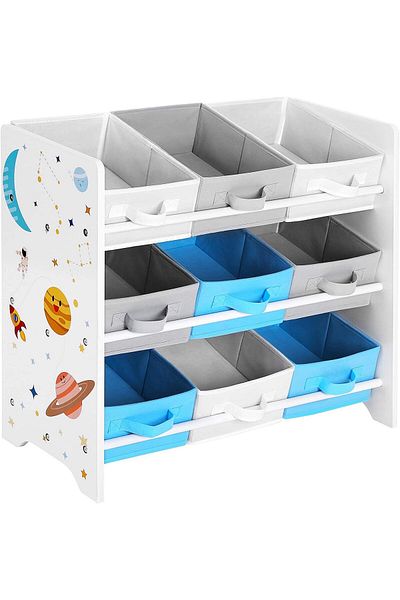 SONGMICS Raft de depozitare jucarii, 9 cutii detasabile din tesatura, 62x29x60cm, alb