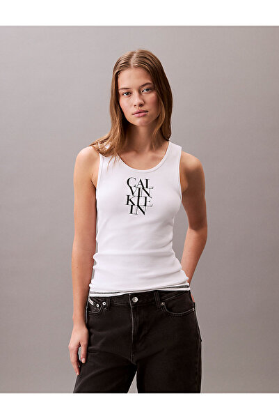 Calvin Klein Kadın Beyaz Kolsuz Bluz