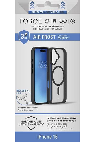 Force جراب iPhone 16 Air Frost Technology متوافق مع Magsafe، جراب مقوى متجمد باللون الأسود
