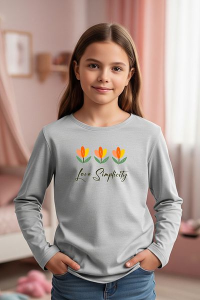 FYK KİDS Round Neck Flower Printed Detail Girl's Sweatshirt