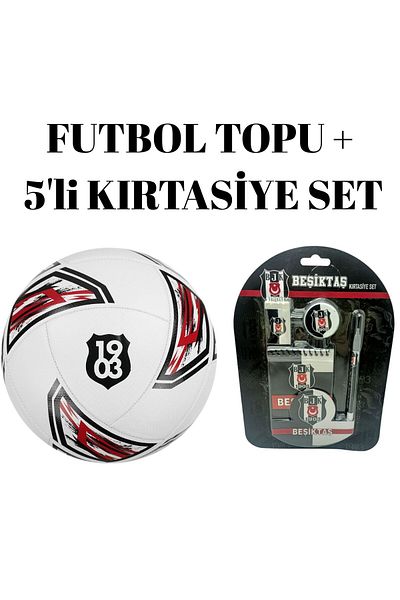 Beşiktaş Premium Football Ball No:5 White 5-Piece Stationery Set with Gift