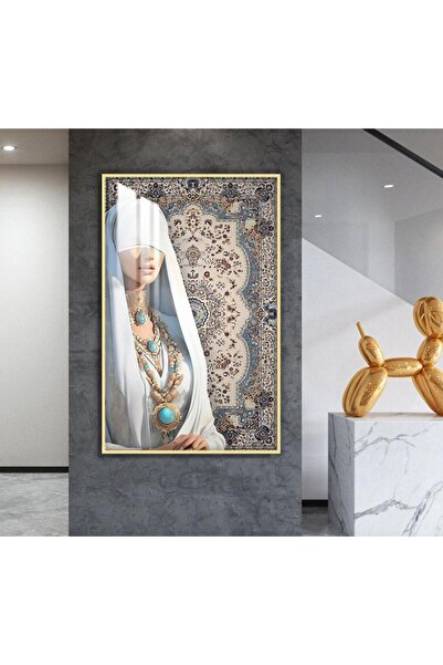 SND لوحة جدارية خشبية بتصميم فتاة مع برواز ذهبي و طبقة من الاكرليك الشفاف