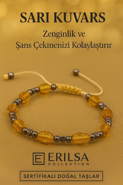 Erilsa Sertifikalı Sarı Kuvars Taşı Bileklik Zenginlik Enerjisini Artırır ve Şans Alanınızı Genişletir