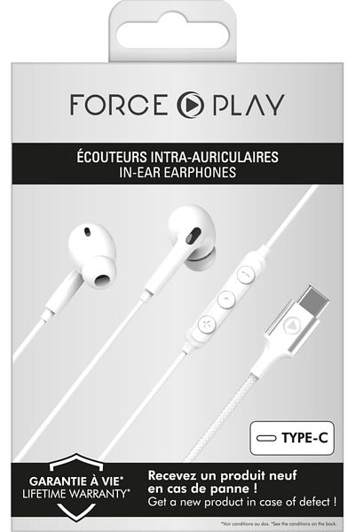 Force Play USB C In-Ear Headphones Reinforced Design White