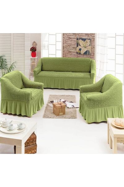 Davay Set of 3 pieces Davay, 1 Cover for 3-seater Sofa and 2 Covers for Armchairs - Green