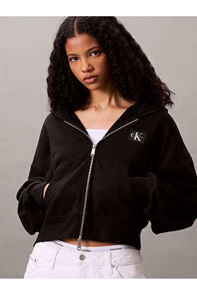 Calvin Klein A- FRENCH TERRY BADGE LOGO FZ HO Kadın Siyah Sweatshirt LV047C216G-UB1