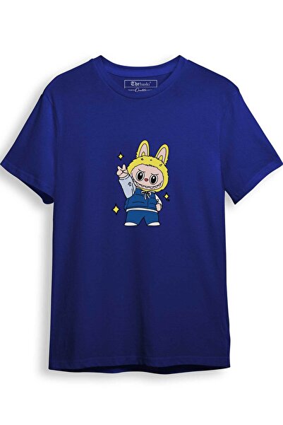 The Baski Tricou premium din bumbac 100% imprimat cu păr galben Labubu