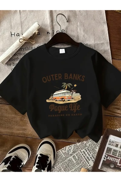 FUFLUNS Outer Banks Printed Oversize Crew Neck T-Shirt