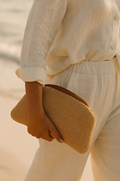 Selin Atelier Geantă portofoliu din paie Taba Jute Clutch