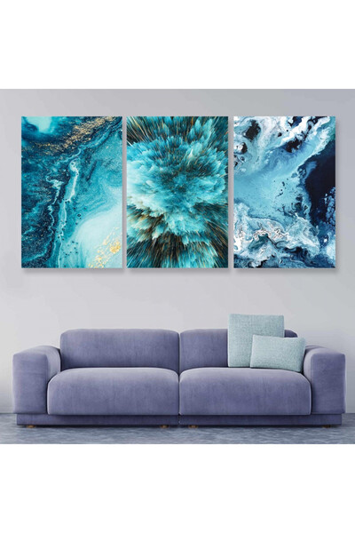 SND ثلاث لوحات قماشية بتصميم مودرن مع برواز شامبين مجوف