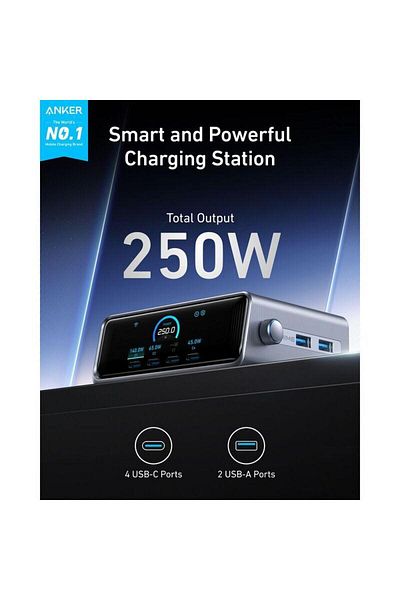 Anker Prime 250W Smart Ultra Powerful Desktop Charger (6 Ports) - Silver