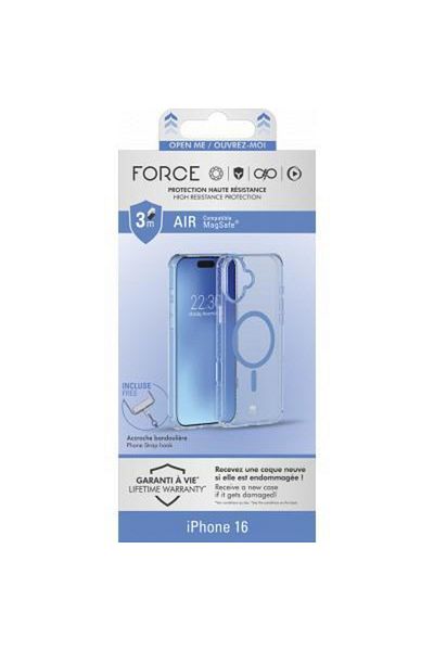 Force جراب ماجسيف المقوى لجهاز آيفون 16 إير 3 إم شفاف أزرق