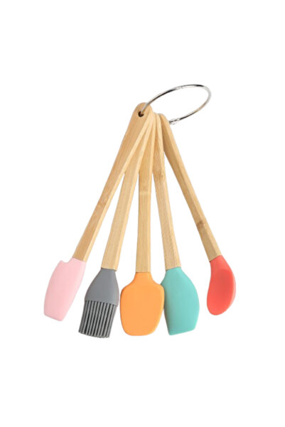 Danex Colecție de 5 mini spatule din silicon, Danex, cu perie și mânere din s...