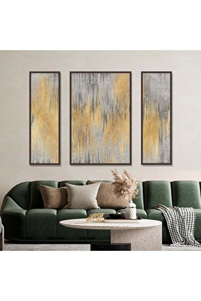 SND ثلاث لوحات قماشية بتصميم تجريدي مع برواز بني مجوف