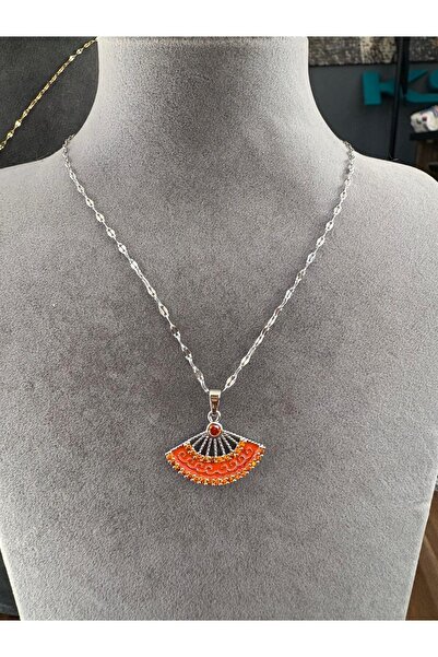 stainless steell قلادة مروحة برتقالية
