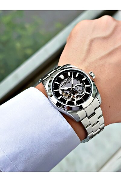 Quantum Otomatik Gümüş-Siyah Renk 10 Atm Su Geçirmez Çelik Kordon Çelik Kasa Erkek Kol Saati 1132.350