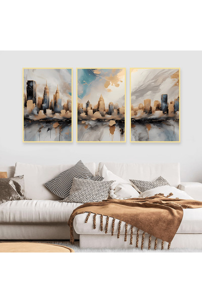 4gdran ثلاث لوحات قماشية بتصميم الفن البوهيمي مع برواز ذهبي مجوف