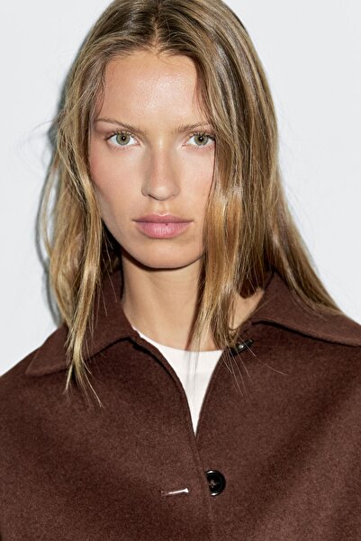 Massimo Dutti Gömlek yaka kısa yün karışımlı ceket