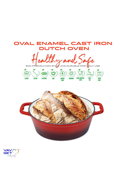 VAV GET Enameled Cast Iron Oval Casserole Dish with Lid - 4.25