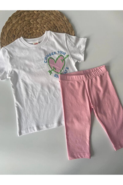 kidstalya Heart Detailed Capri Leggings Set