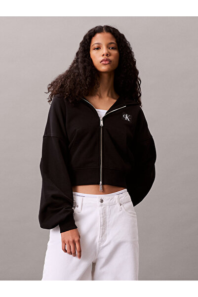 Calvin Klein A- FRENCH TERRY BADGE LOGO FZ HO Kadın Siyah Sweatshirt LV047C216G-UB1