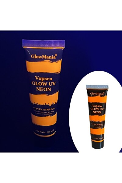 GlowMania Vopsea UV neon strălucitoare, portocaliu, recipient de 25 ml, pentr...