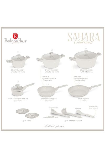 Berlinger Haus Sada nádobí s titanovým povrchem 15 ks Sahara Marble Collection