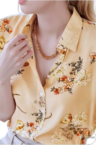 Cassime Cămașă bej fără mâneci cu modele florale de damă