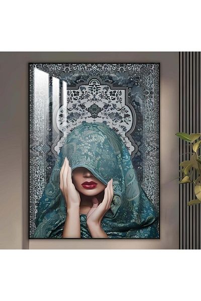4gdran Wooden wall plaque with an Arab girl design, with a black frame and a clear acrylic layer