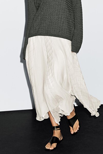 Massimo Dutti Asimetrik kareli midi etek