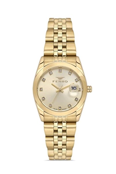 FERRO ساعة يد نسائية بسوار من الفولاذ الأصفر FL21519A-B4 مقاومة للماء حتى 3 A...