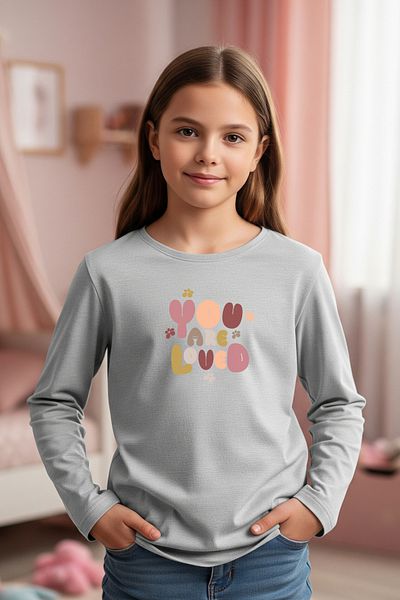 FYK KİDS Round Neck You Are Loved Printed Girl's Sweatshirt
