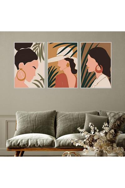 SND ثلاث لوحات قماشية بتصميم فتاة مع برواز فضي مجوف