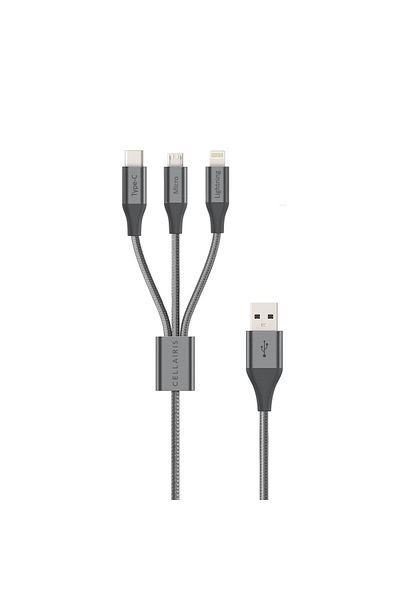 Cellairis Premium Nylon 3 in 1 Cable 1.5M - Dark Grey