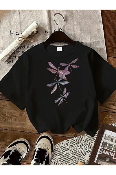 FUFLUNS TRICOU OVERSIZE CU GULER ROTUND CU IMPRIMEU DRAGONFLY
