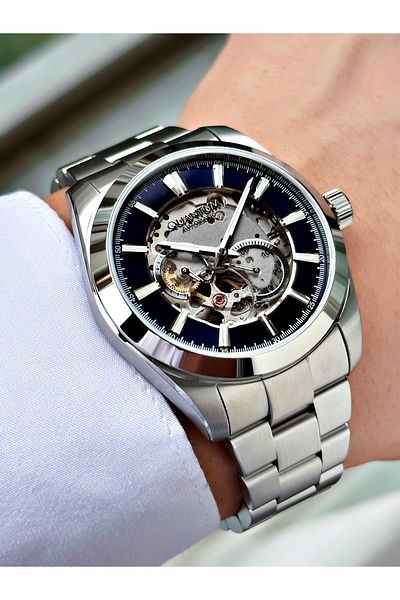 Quantum Automatic Silver-Navy Blue Color 10 Atm Waterproof Steel Cord Steel Case Men Wristwatch 1132.390