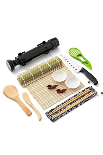 Danex Set preparare sushi, Danex, 12 piese, Roller, recipient sos soia, instr...