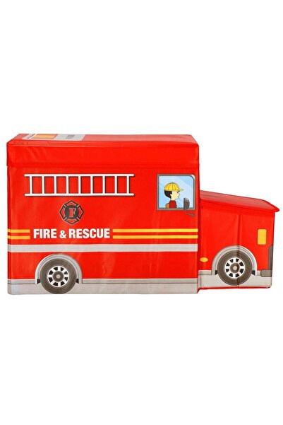 SERSIMO Toy storage box, foldable with lid, fire truck model, 32x26x56cm, white
