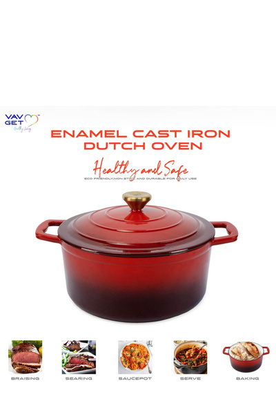 VAV GET Enameled Cast Iron Casserole Dish with Lid - 5 Quart Enamel Cookware Pot