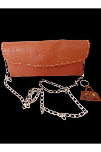 balkonda Geantă din piele, culoare maro, cusută manual, cu curea cu lanț, gea...