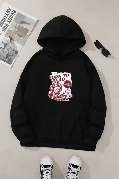 CLAYES Hanorac negru unisex cu glugă – Born The Read Printed, țesătură groasă
