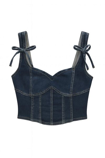 HAKKE Bow Detailed Denim Bluz