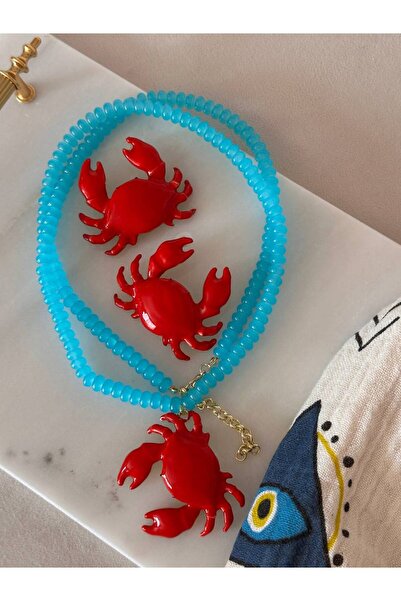 Esmeray Aksesuar Gold Renk Rodyum Kaplama Kırmızı Yengeç Figürlü Küpe Genişlik 5 cm. Uzunluk 7 cm.