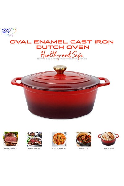 VAV GET Enameled Cast Iron Oval Casserole Dish with Lid - 4.25